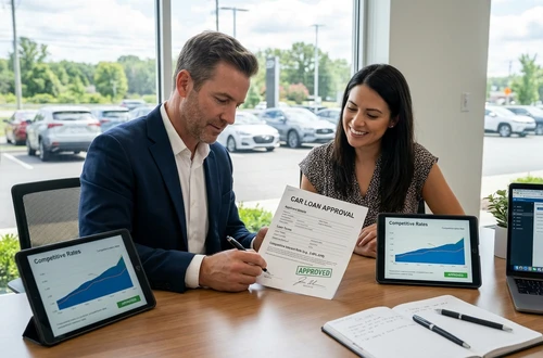 Happy borrower receiving car keys